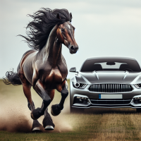 horse running with car