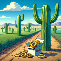 A cactus sitting next to onion rings in a farm, 1960s Cartoon